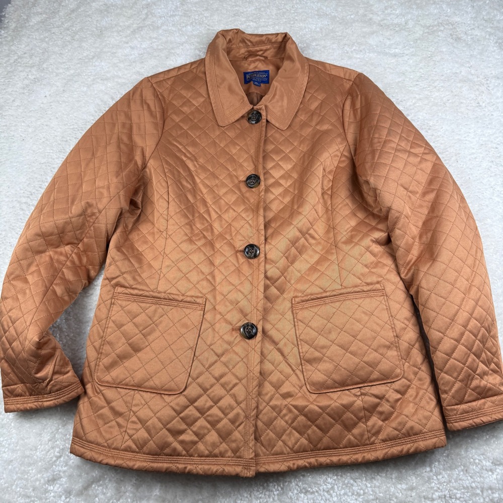 Pendleton Quilted Jacket Womens XL Copper Rust Diamond Quilt Button Up P77582